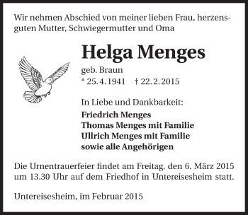 Traueranzeige von Helga Menges 