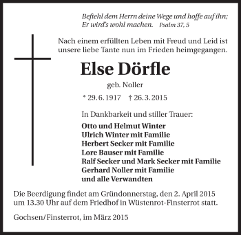 Traueranzeige von Else Dörfle 