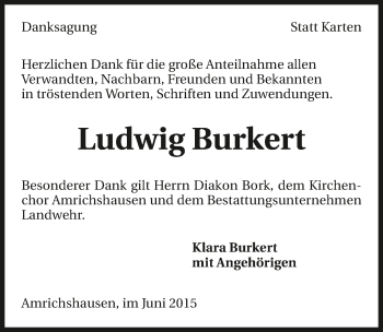 Traueranzeige von Ludwig Burkert 