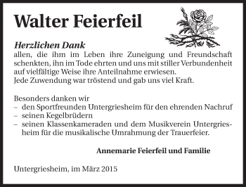 Traueranzeige von Walter Feierfeil 