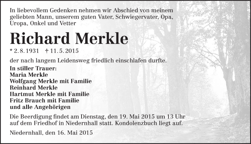  Traueranzeige für Richard Merkle vom 16.05.2015 aus 