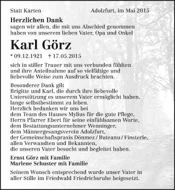 Traueranzeige von Karl Görz 