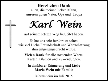 Traueranzeige von Karl Wein 