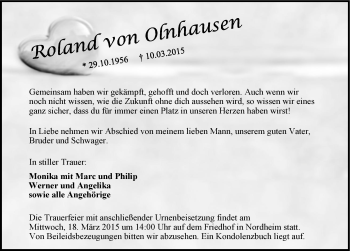 Traueranzeige von Roland von Olnhausen 