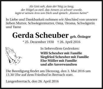 Traueranzeige von Gerda Scheuber