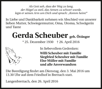 Traueranzeige von Gerda Scheuber 