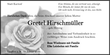 Traueranzeige von Margarete Hirschmüller 