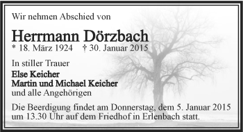 Traueranzeige von Herrmann Dörzbach 