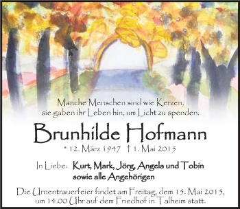 Traueranzeige von Brunhilde Hofmann 