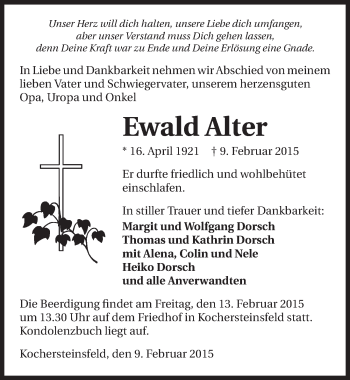 Traueranzeige von Ewald Alter 