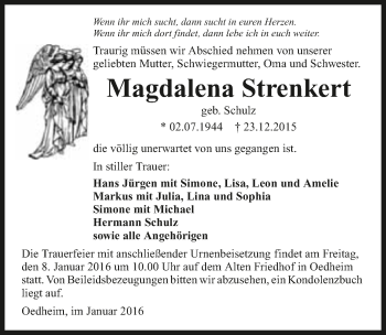 Traueranzeige von Magdalena Strenkert 