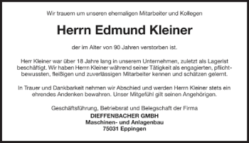 Traueranzeige von Edmund Kleiner 
