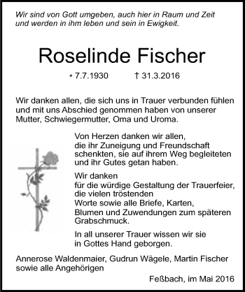 Traueranzeige von Roselinde Fischer 
