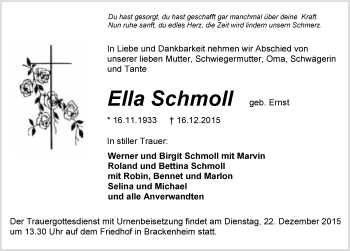 Traueranzeige von Ella Schmoll 