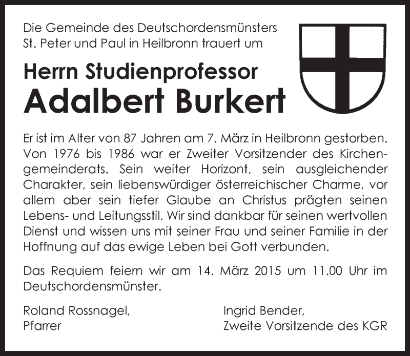  Traueranzeige für Adalbert Burkert vom 10.03.2015 aus 