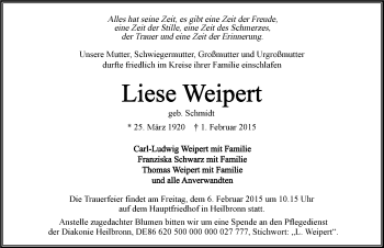Traueranzeige von Luise Weipert 