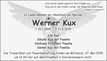 Traueranzeige von Werner Kux 