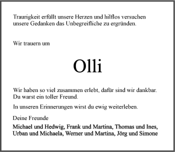 Traueranzeige von Oliver Kellner 