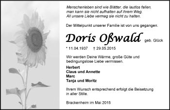 Traueranzeige von Dora Oßwald 