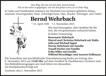 Traueranzeige von Bernd Wehrbach 