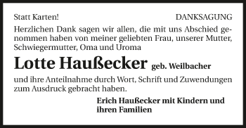 Traueranzeige von Lotte Haußecker 