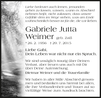 Traueranzeige von Gabriele Jutta Weimar 