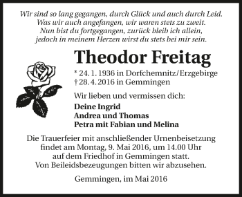 Traueranzeige von Theodor Freitag 