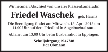 Traueranzeige von Friedel Waschek 