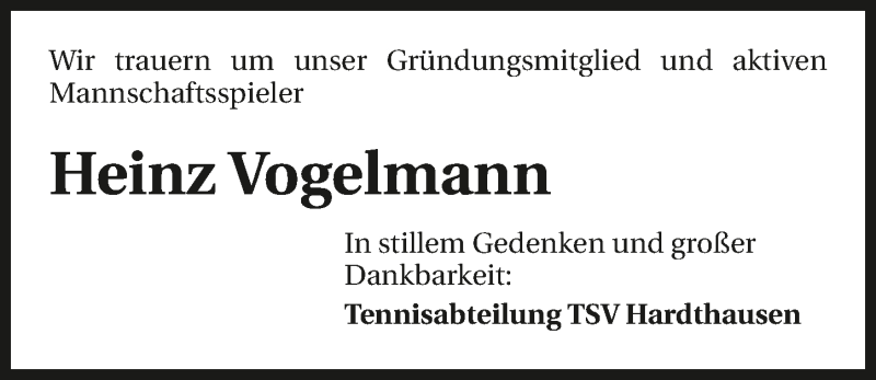  Traueranzeige für Heinz Vogelmann vom 02.09.2015 aus 