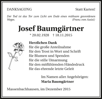 Traueranzeige von Josef Baumgärtner 