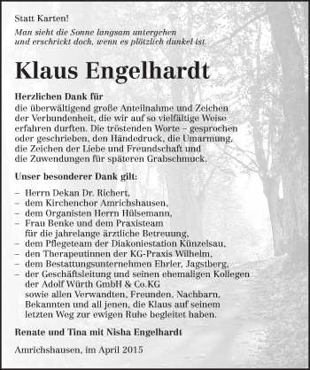 Traueranzeige von Klaus Engelhardt 