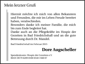 Traueranzeige von Dore Augscheller 