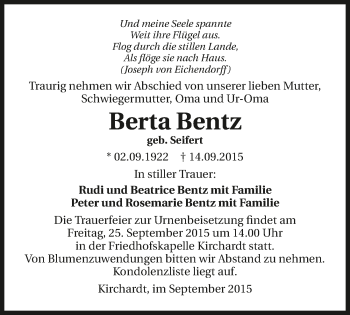 Traueranzeige von Berta Bentz 