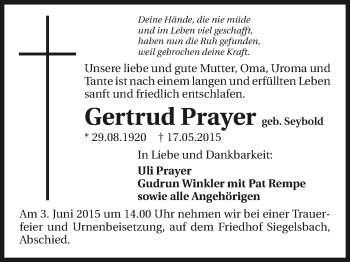 Traueranzeige von Gertrud Prayer 
