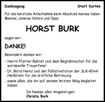 Traueranzeige von Horst Burk 