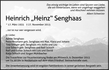 Traueranzeige von Heinrich Senghaas 