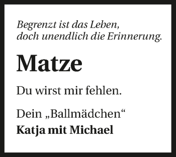 Traueranzeige von Matze  