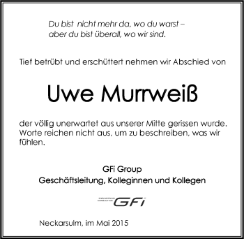 Traueranzeige von Uwe Murrweiß 