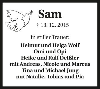 Traueranzeige von Sam  