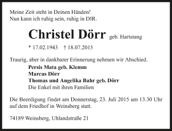 Traueranzeige von Christel Dörr 
