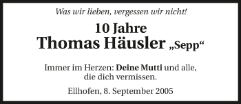 Traueranzeige von Thomas Häusler 