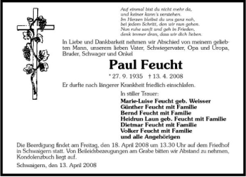 Traueranzeige von Paul Feucht 