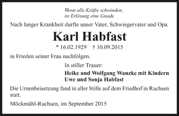 Traueranzeige von Karl Habfast 