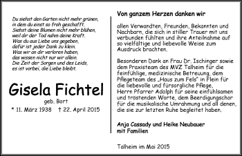 Traueranzeige von Gisela Fichtel 