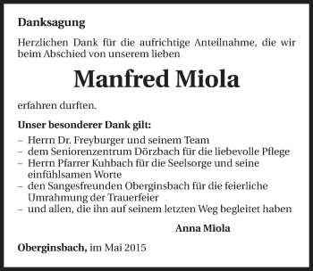 Traueranzeige von Manfred Miola 