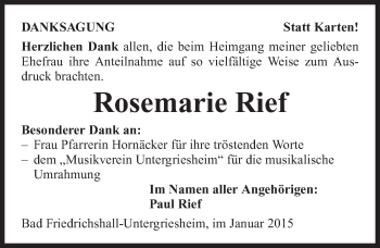 Traueranzeige von Rosemarie Rief 