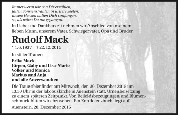 Traueranzeige von Rudolf Mack 