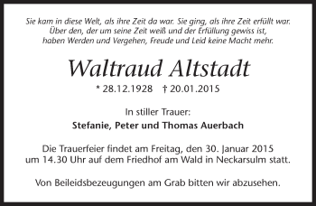 Traueranzeige von Waltraud Altstadt 