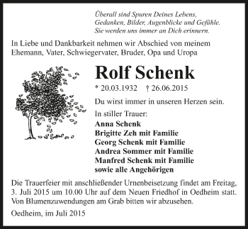 Traueranzeige von Rolf Schenk 