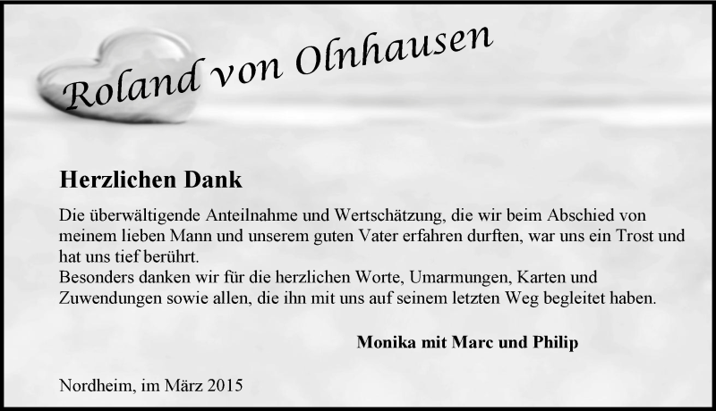  Traueranzeige für Roland von Olnhausen vom 23.03.2015 aus 